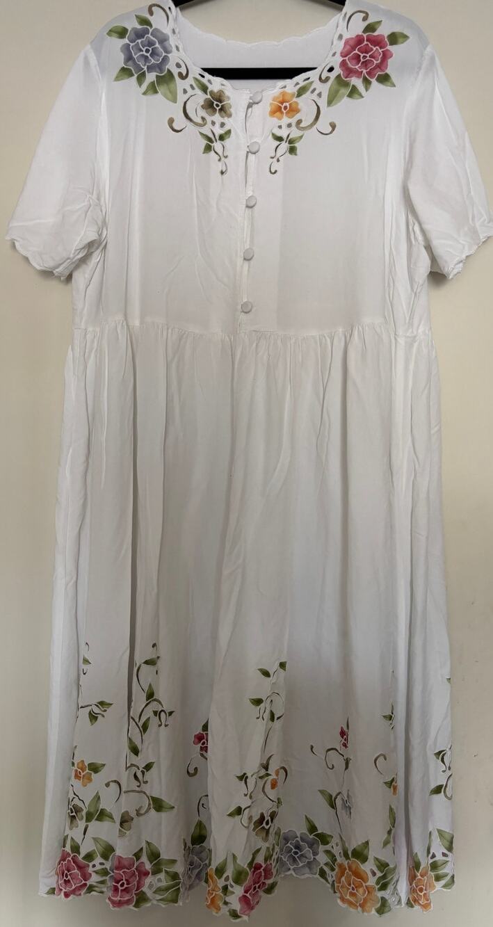 Vintage Sue Brett Dress Womens Size XL Embroidered White Cottagecore / Boho - Picture 1 of 5